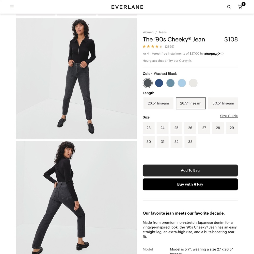 Everlane 90’s Cheeky Jean in Black